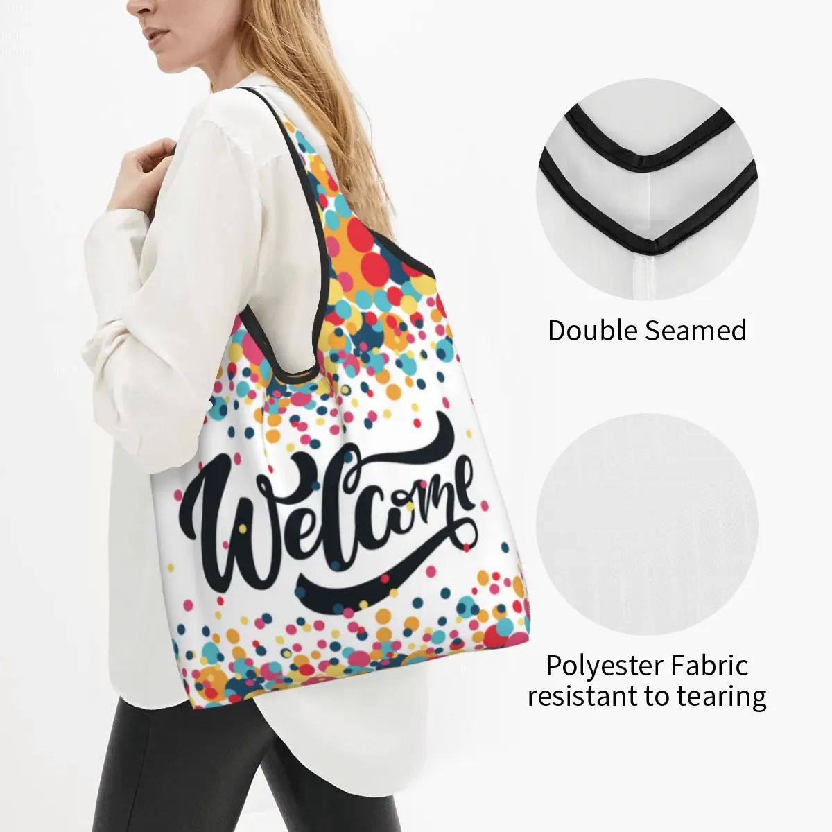 Custom Welcome Groceries Shopping Tote Bag Women Fashion Shoulder Shopper Bags Large Capacity Handbag