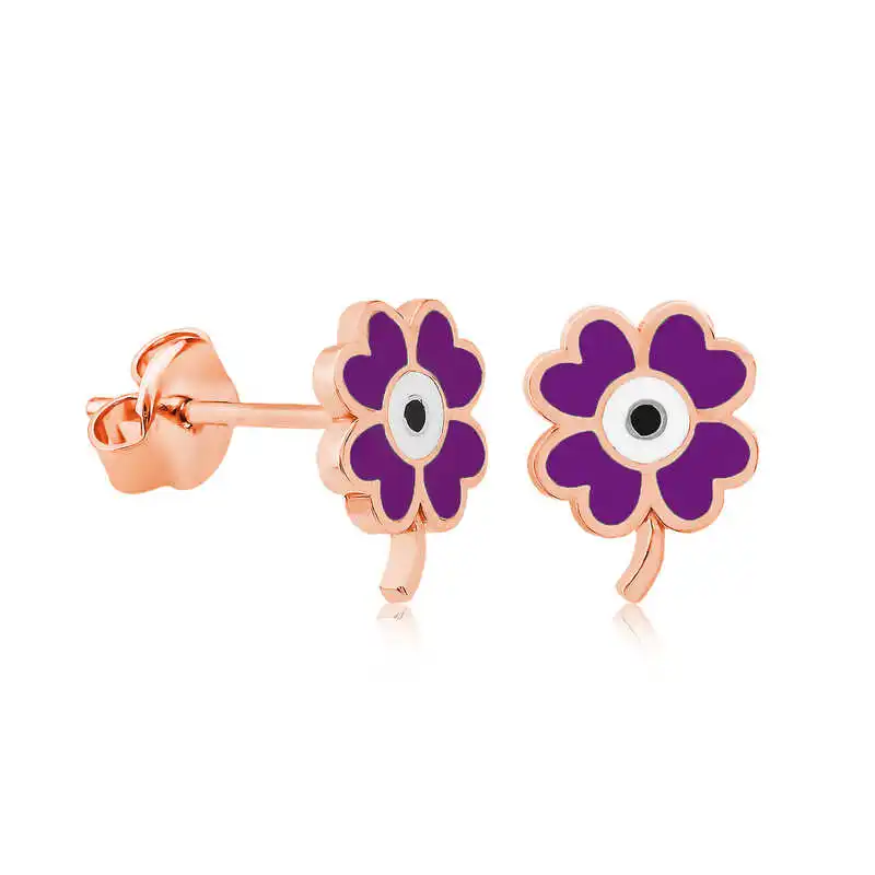 Silver Purple Clover Earrings