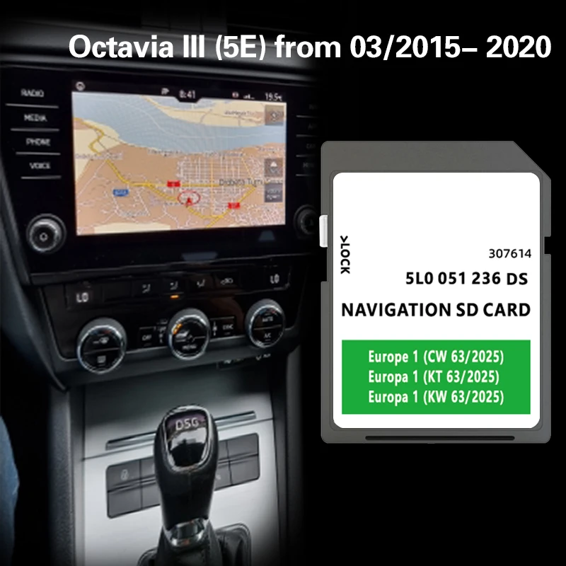 

for Skoda Octavia III (5E) from 03/2015-2020 SD Map Card Navigation SAT Nav 32GB MIB2