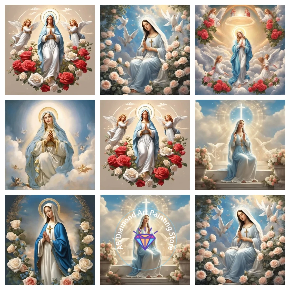 

AB Diamond Embroidery 5d Virgin Mary Mosaic Home Decor Icon Rose Diamond Painting New Portrait Religious Crafts Home Decor Gift