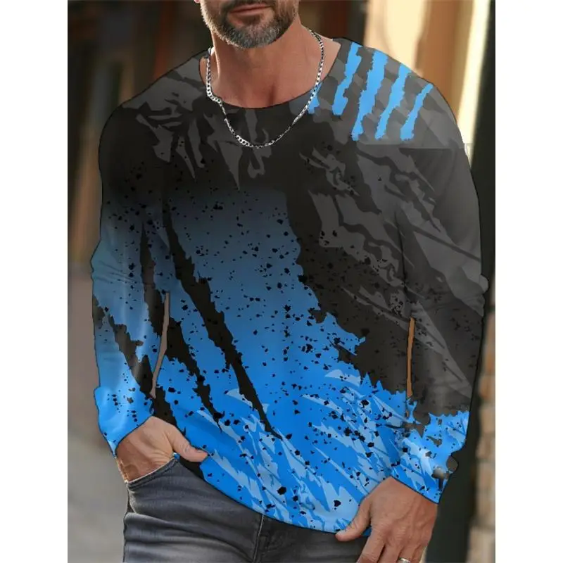 Men Monster Claw Broken Glass Gradient Scratch Print Crew Neck Long Sleeve Street T-shirt
