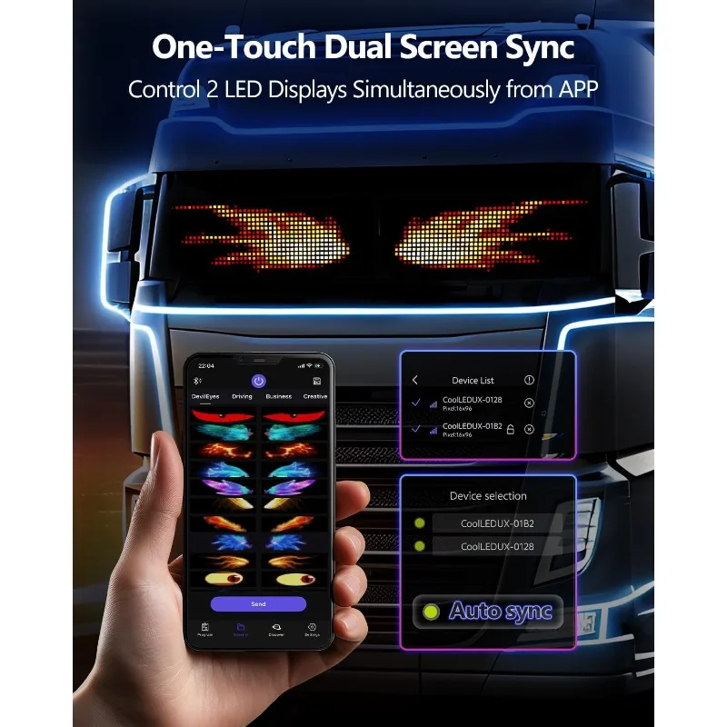 2PCS Devil Eyes Light for Windshield Dual Screen 5V USB Digital Lighting Display LED Lights for Cars Animated Windshield