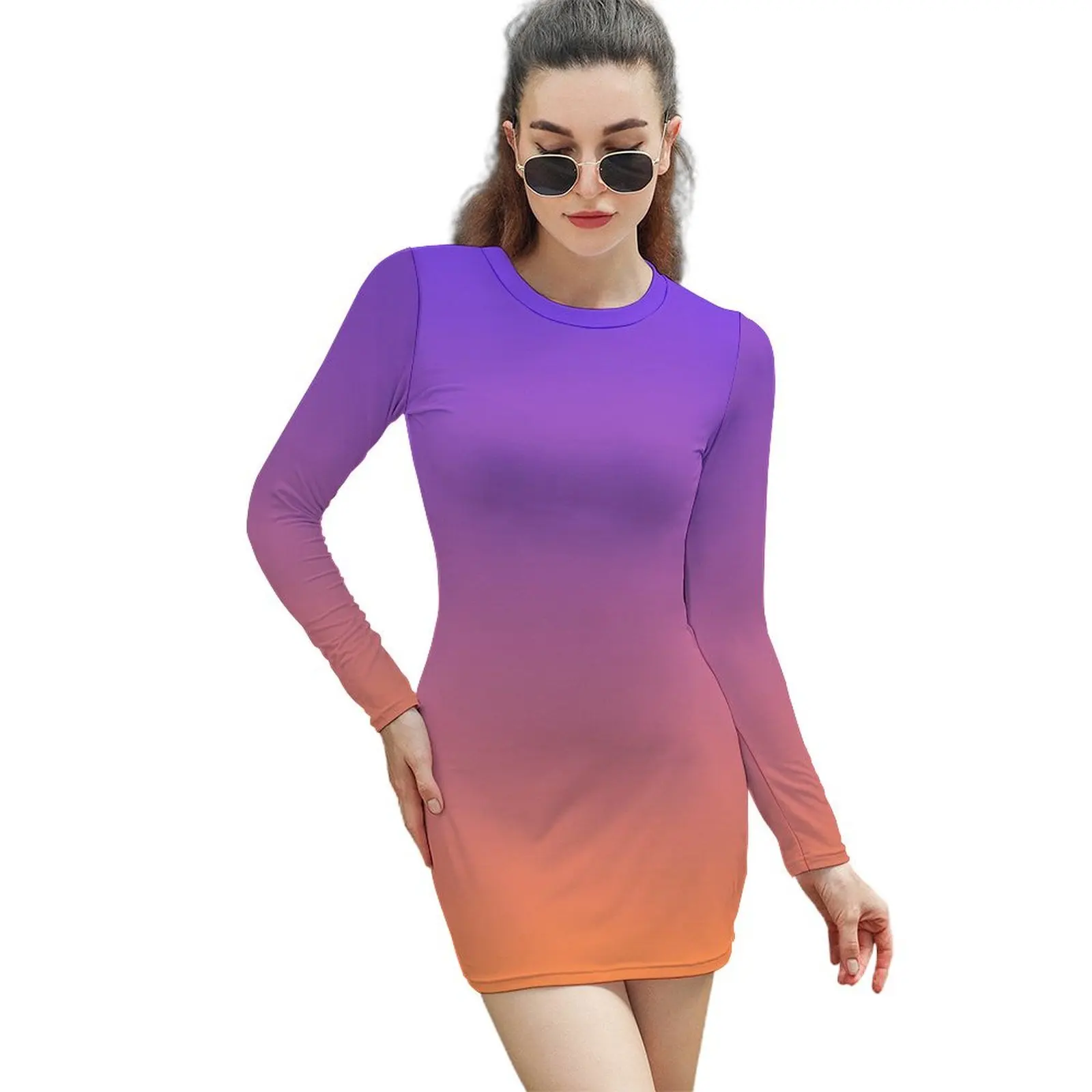 

Peach & Purple Gradient Long-Sleeved Sheath Dress Female dress Evening dresses