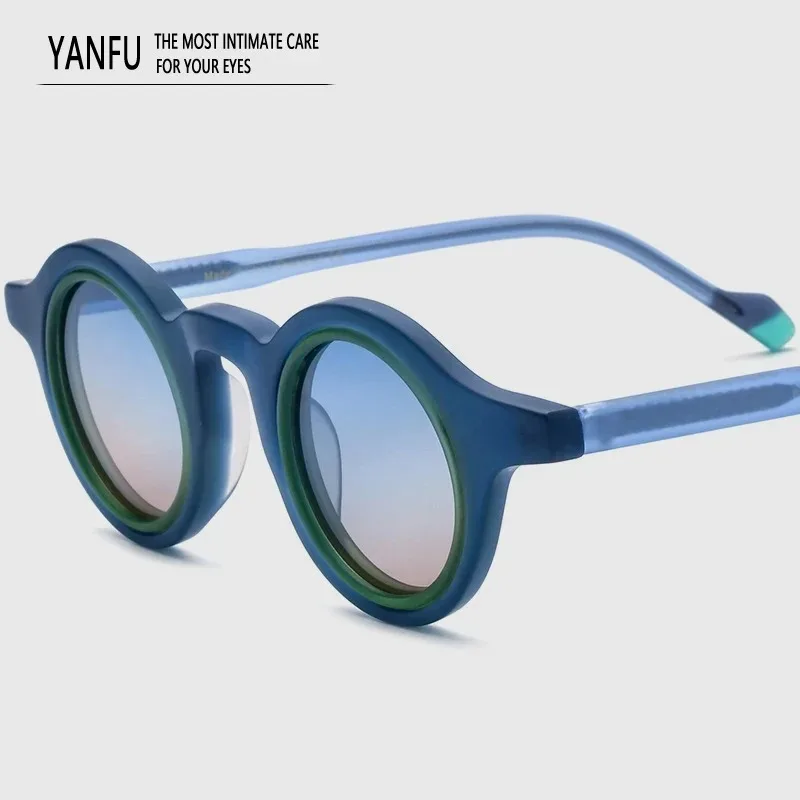 

New Color Small Round Frame Acetate Sunglasses Man Polarized Riding UV400 Top Quality Eyeglasses Women Can Be Engraved LOGO