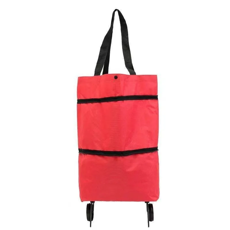 Foldable Shopping Bags With Wheels Portable Roller Tote Grocery Market Cart Caddy Oxford Fabric Reuseable Lightweight Bags Green view 6