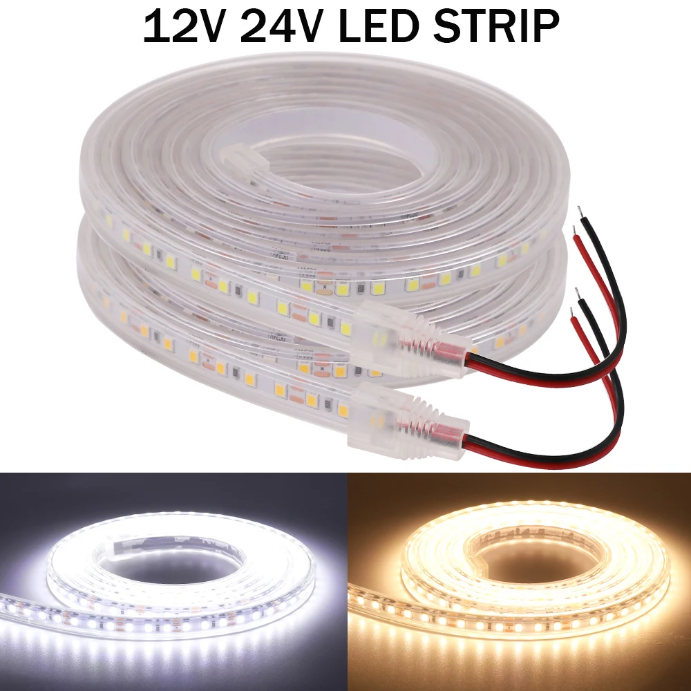 IP67 Waterproof LED Strip Light 12V 24V 2835 120Leds/m Flexible LED Tape Ribbon Rope Light White/Warm White/Natural White 1-10m