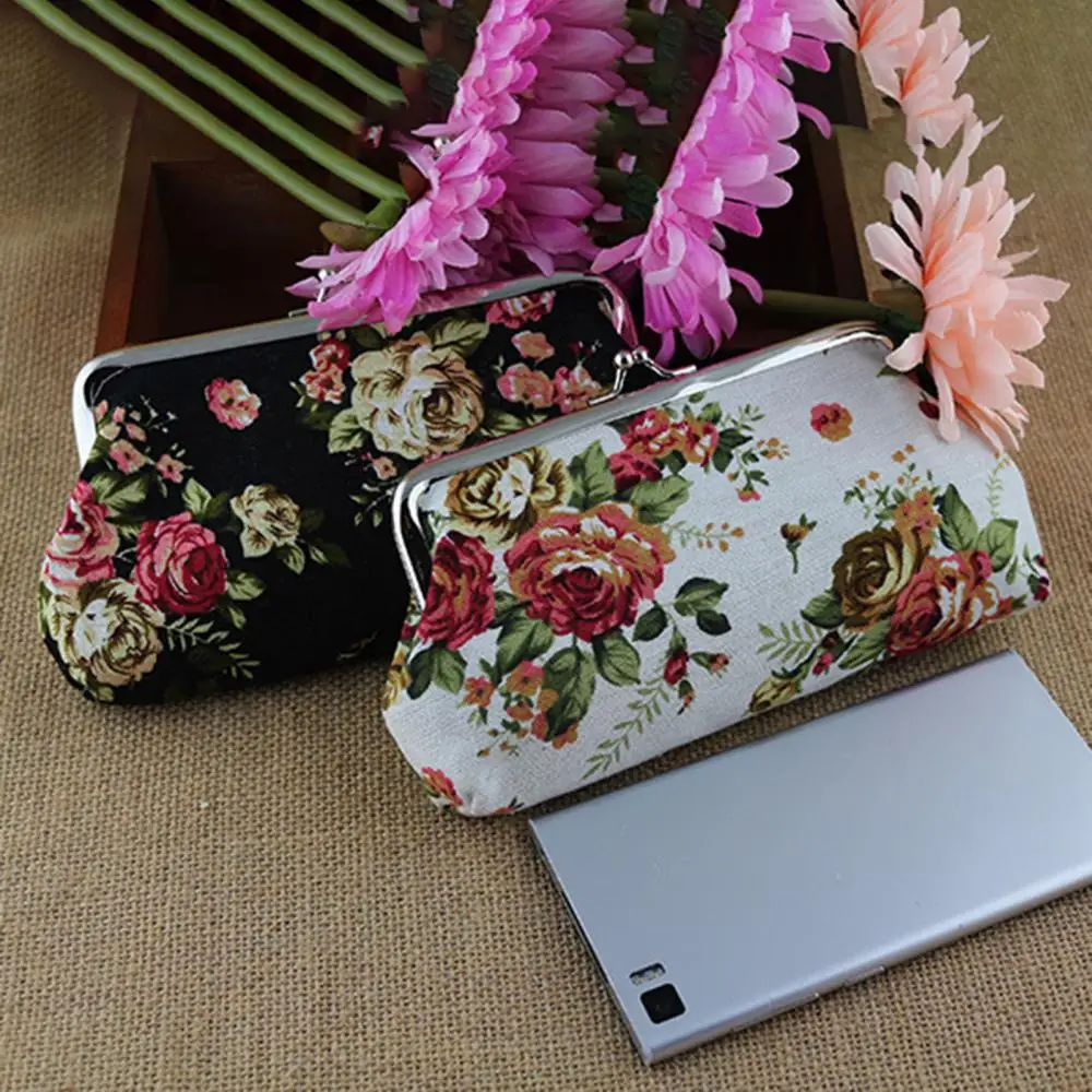 Women\'s Coin Purse Money Bag Case Wallet Keys Card Pouch Big Flower Pattern Hasp Portable Mobile Phone Bag Purses and Handbags