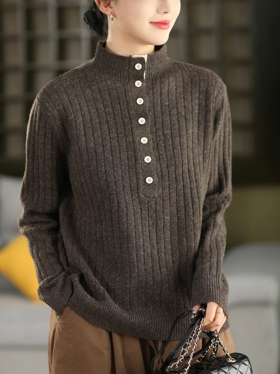 

Теплый шерстяной вязаный свитер с пуговицами, приталенный, в полоску, с длинными рукавами, на пуговицах, для женщин, зимняя мода