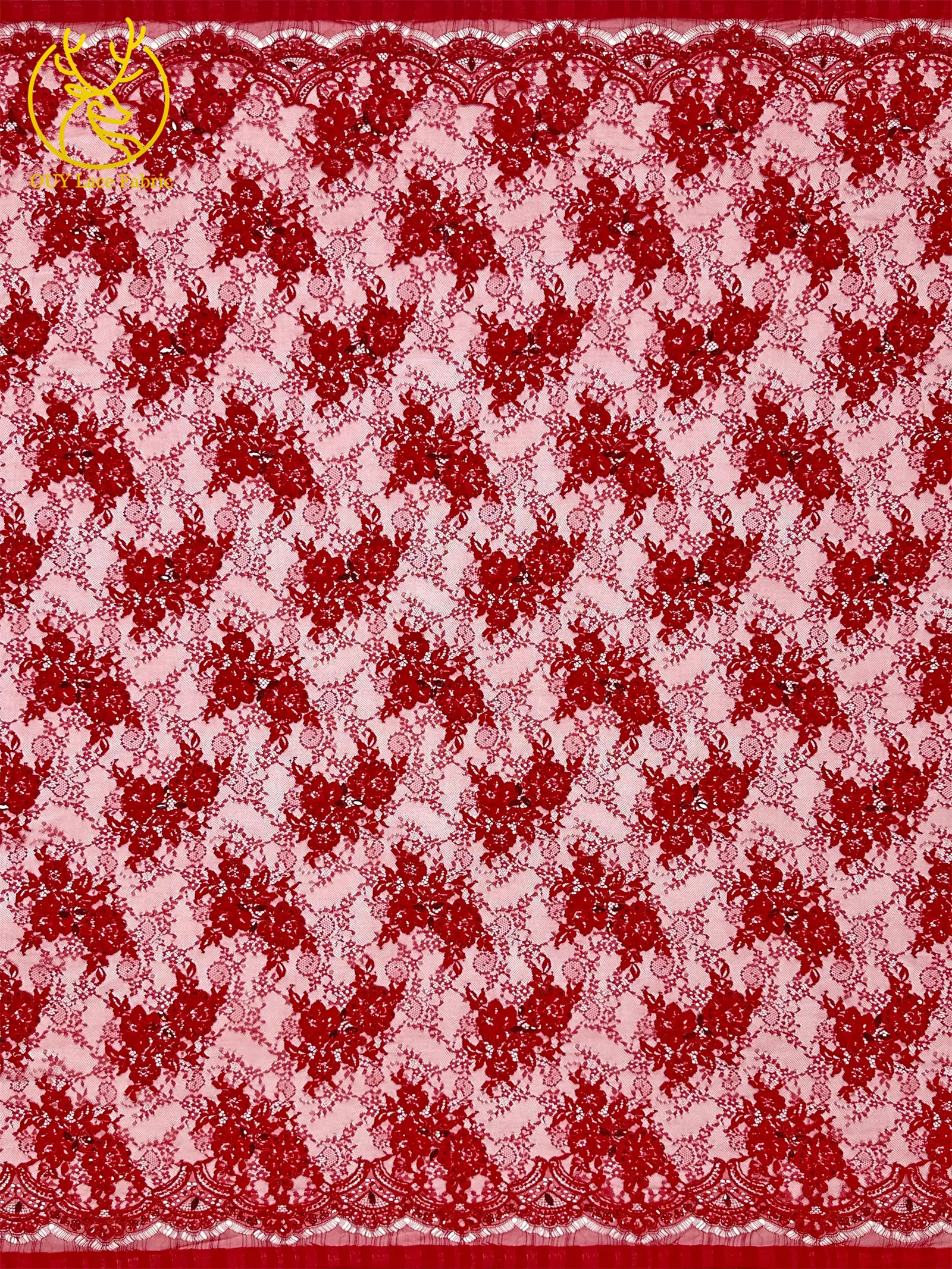 Roter Afrikanischer Bräutigam Stickerei Perlen Pailletten Spitzenstoff 3 Meter Strass Französischer Tüll Spitzenstoff Nigerianisches Hochzeitskleid – Detail 6
