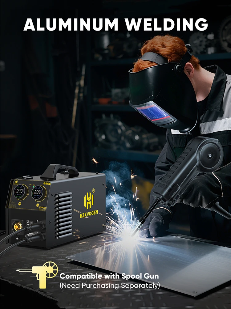 HZXVOGEN 205A 5-in-1 tragbares MIG-Schweißgerät mit Arc Force, Hot Start, Anti-Stick, Pulsfunktion, IGBT-Inverter-Schweißmaschine für Edelstahl und Aluminium, 220 V, Stick ARC MMA, Gas-/Gaslos-MIG,