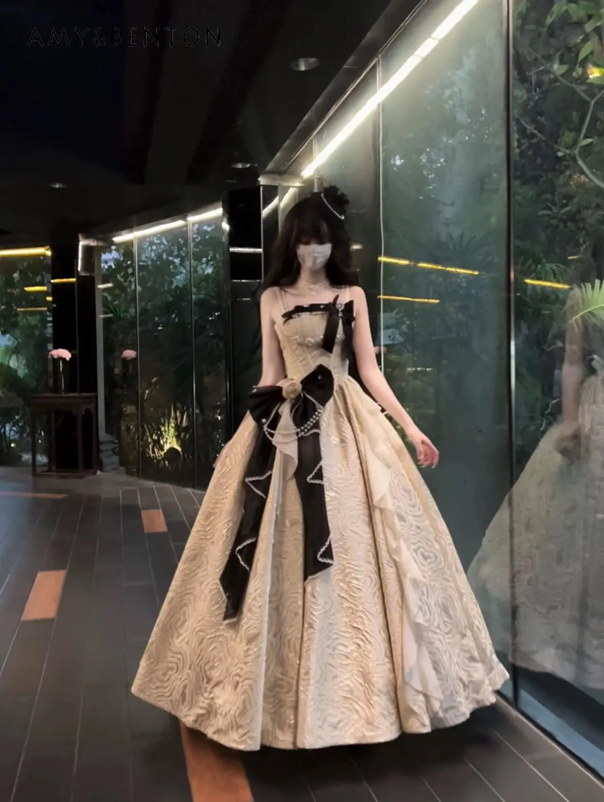 الراقية ضوء فاخر أنيق الجنية نمط لوليتا فستان JSK عالية الخصر سليم ثلاثي الأبعاد زهرة القوس الكبير فستان الأميرة توتو