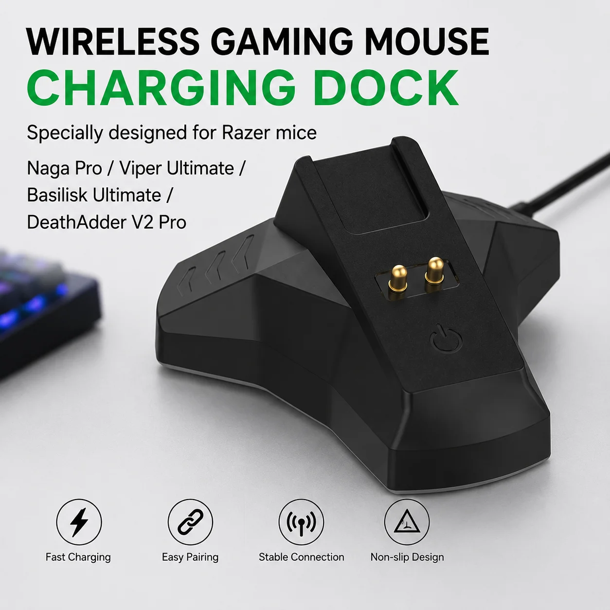 Charging dock suitable for Razer Naga Pro/Viper Ultimate/Basilisk Ultimate/Mice DeathAdder V2 Pro wireless mouse charging view 2