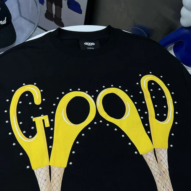 Fashion Men Women Black GOODBRAND Tshirts Enchanting Rivet Scissors Leg Print Round Neck Long Sleeve Pullover Streetwear