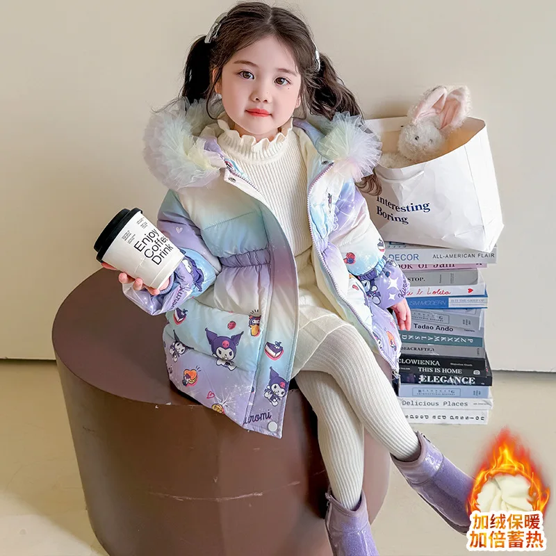 

Anime Kuromi Girls' Winter Thick Cotton Coat with Velvet Children's cartoon cute and sweet jacket Baby's thick warm cotton coat