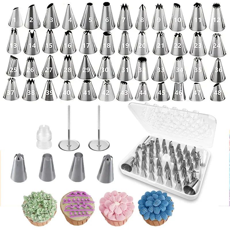 55 PCS Piping Tips Set with Storage Box for Cake Decorating | Complete Baking Tools Nozzle Kit for Beginners, Bakers & Home Use