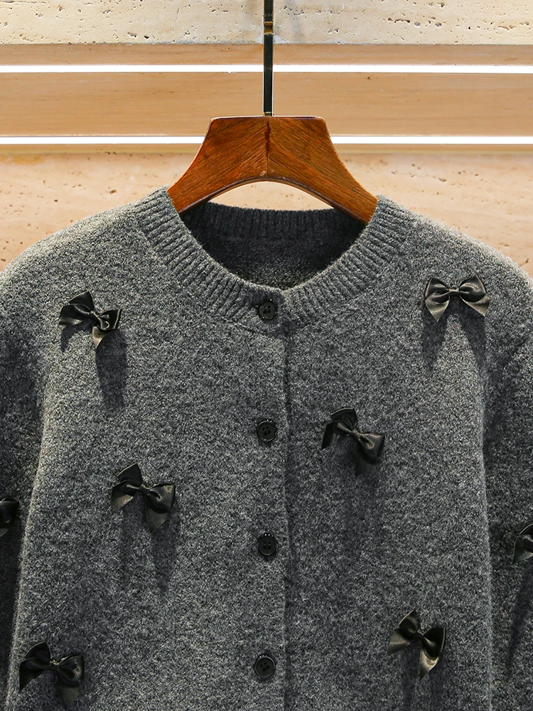 

Miumem Women's Knitted Cardigan Knot Faionable Autumn Winter Outerwear Regular Fit Button Detail Long Sve