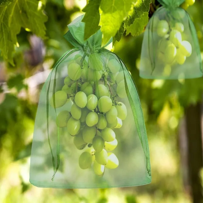10/200pcs Organza Fruits Protection Bags Garden Plant Netting Bag Against Birds Grape Mesh Pouch Packaging Jewelry Decor Pouches