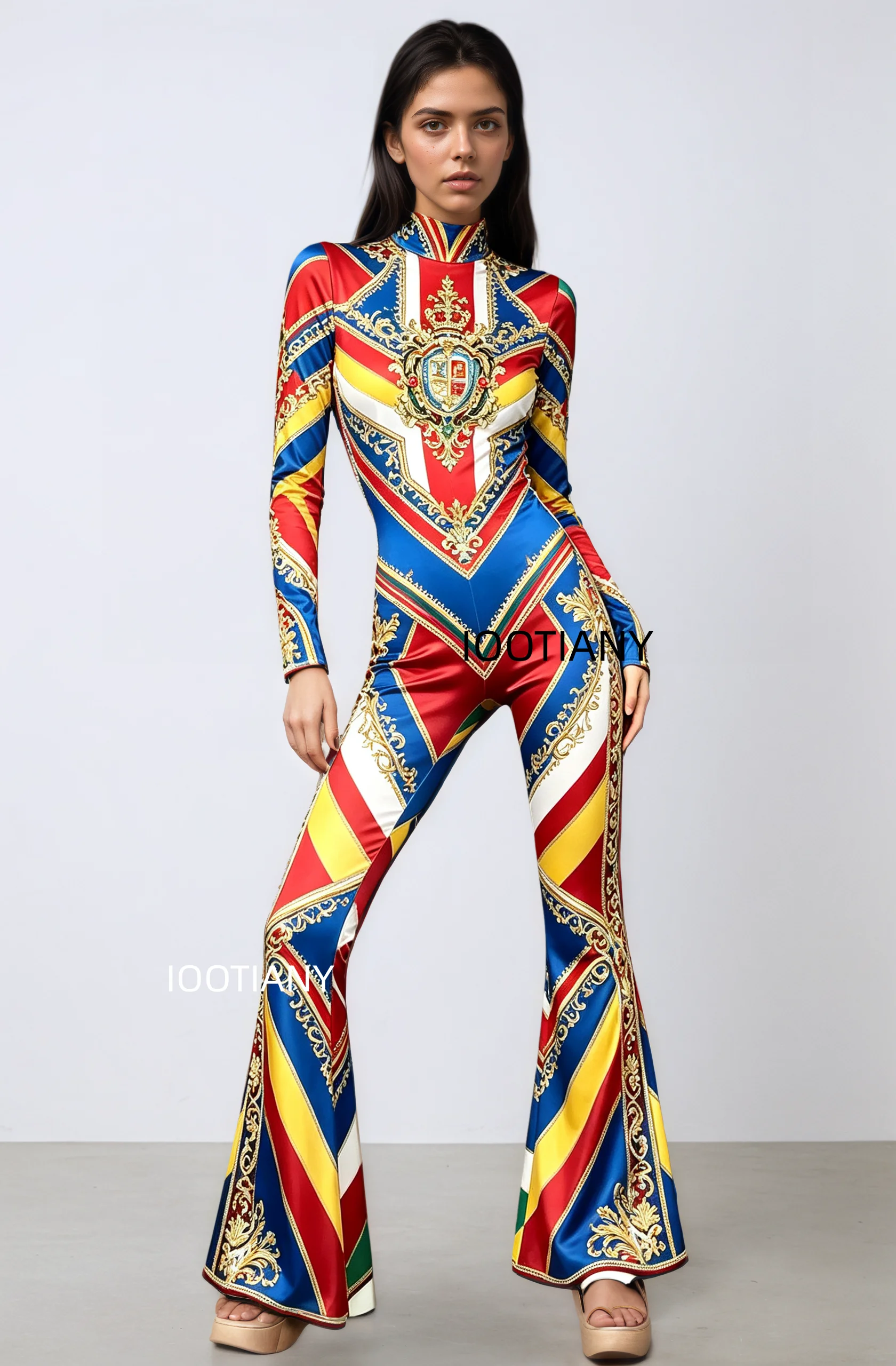 Damen Retro Skinny Flared Bell Bottom Jumpsuit, königlicher Bühnen-Performance-Bodysuit, Leoparden-Club-Cosplay-Show-Outfit – Detail 17