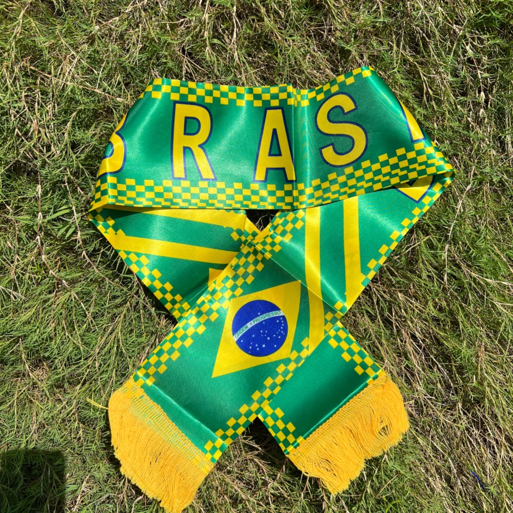 Bufanda de Brasil 14x130cm doble estampado bandera de Brasil bufanda personalizada equipo de fútbol bufanda impresión satén pancarta de Brasil