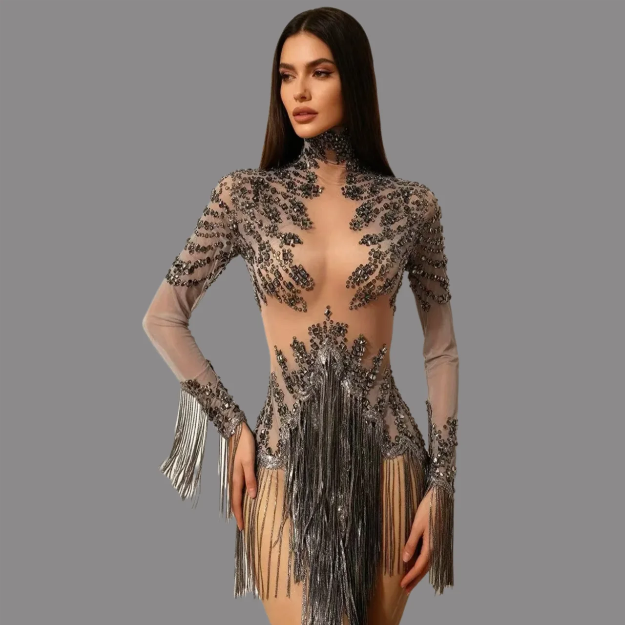 Sukienka z błyszczącymi cyrkoniami, cekinami i frędzlami, damska, seksowna, na urodziny, wieczorowa, kostium do występów tanecznych, na sesję zdjęciową.