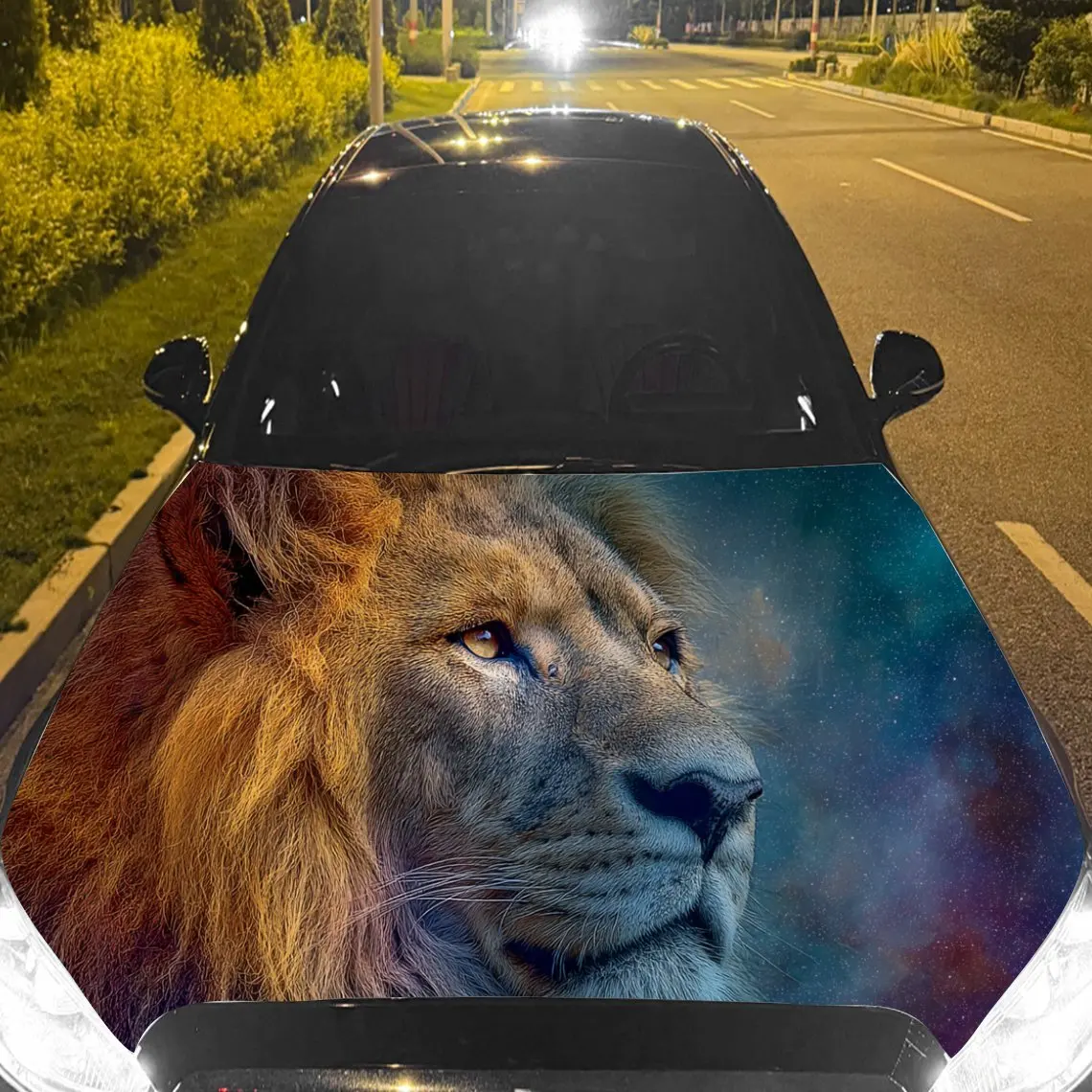 

Car Decal Lion with Cosmic Blue-Purple Artistic Background & Majestic-Mystic Aesthetic Car Hood Sticker, Waterproof Self - Adhes