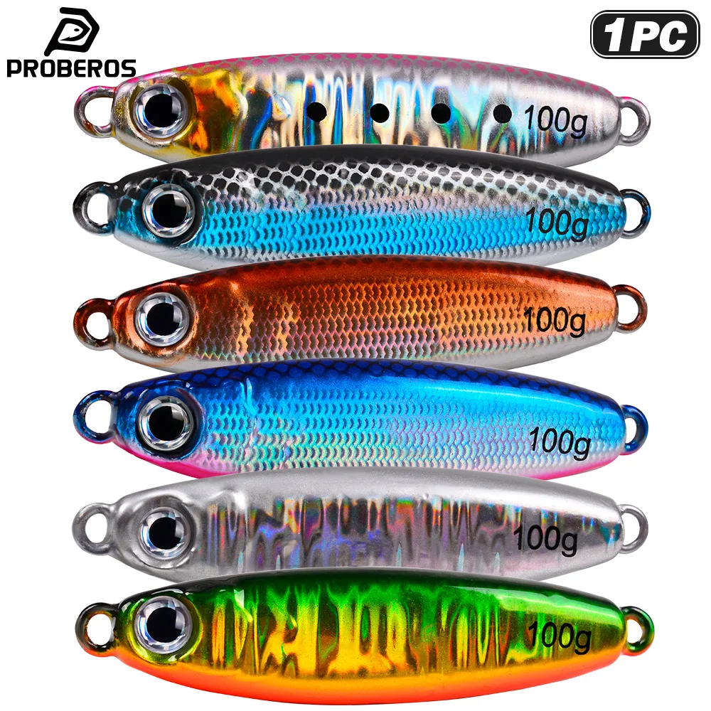 Proberos 1PC Metal Cast Jig Spoon 20/30/40/60/80/100g Shore Casting Jigging Fish Sea Bass Fishing Lure Artificial Bait Tackle