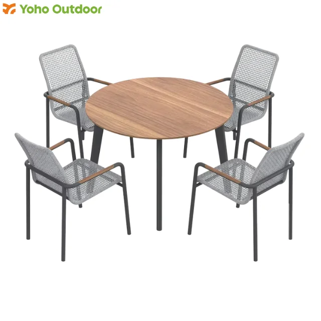 

Modern Luxury Promotional 4 - Seater Outdoor Aluminium Patio Garden Furniture Dining Table and Chair Set for Park Villa