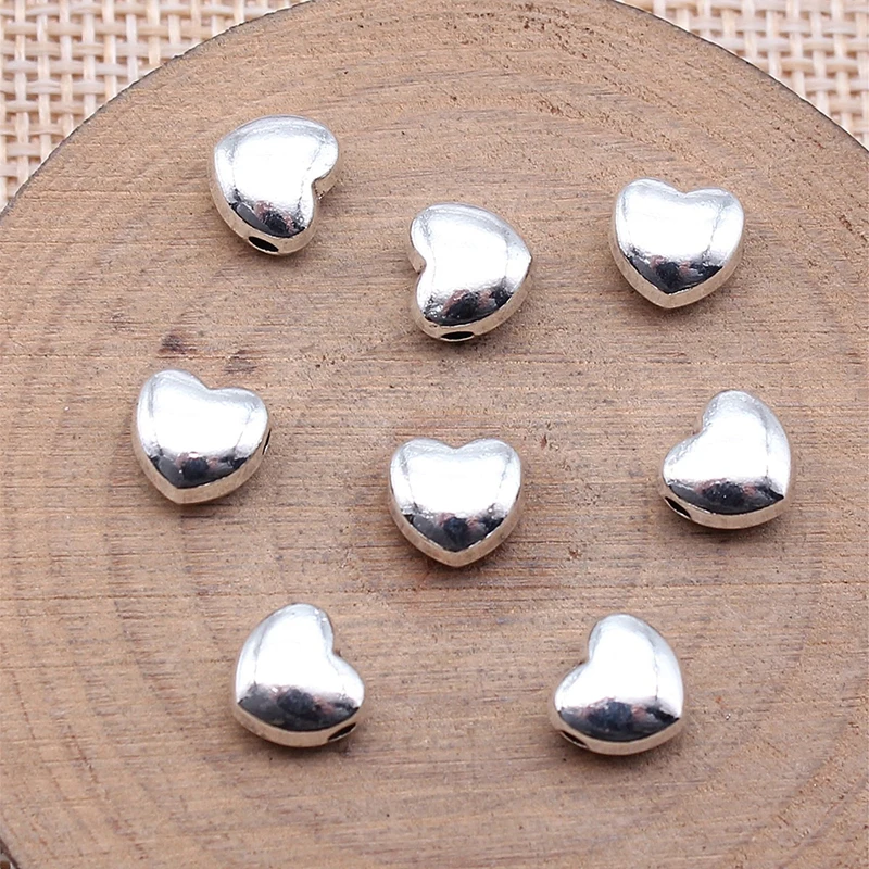

100pcs/lot 7.6x7.3x4.9mm Alloy Metal Heart-shaped Small Hole Loose Beads For Charm Making DIY Bracelets Necklace Accessories
