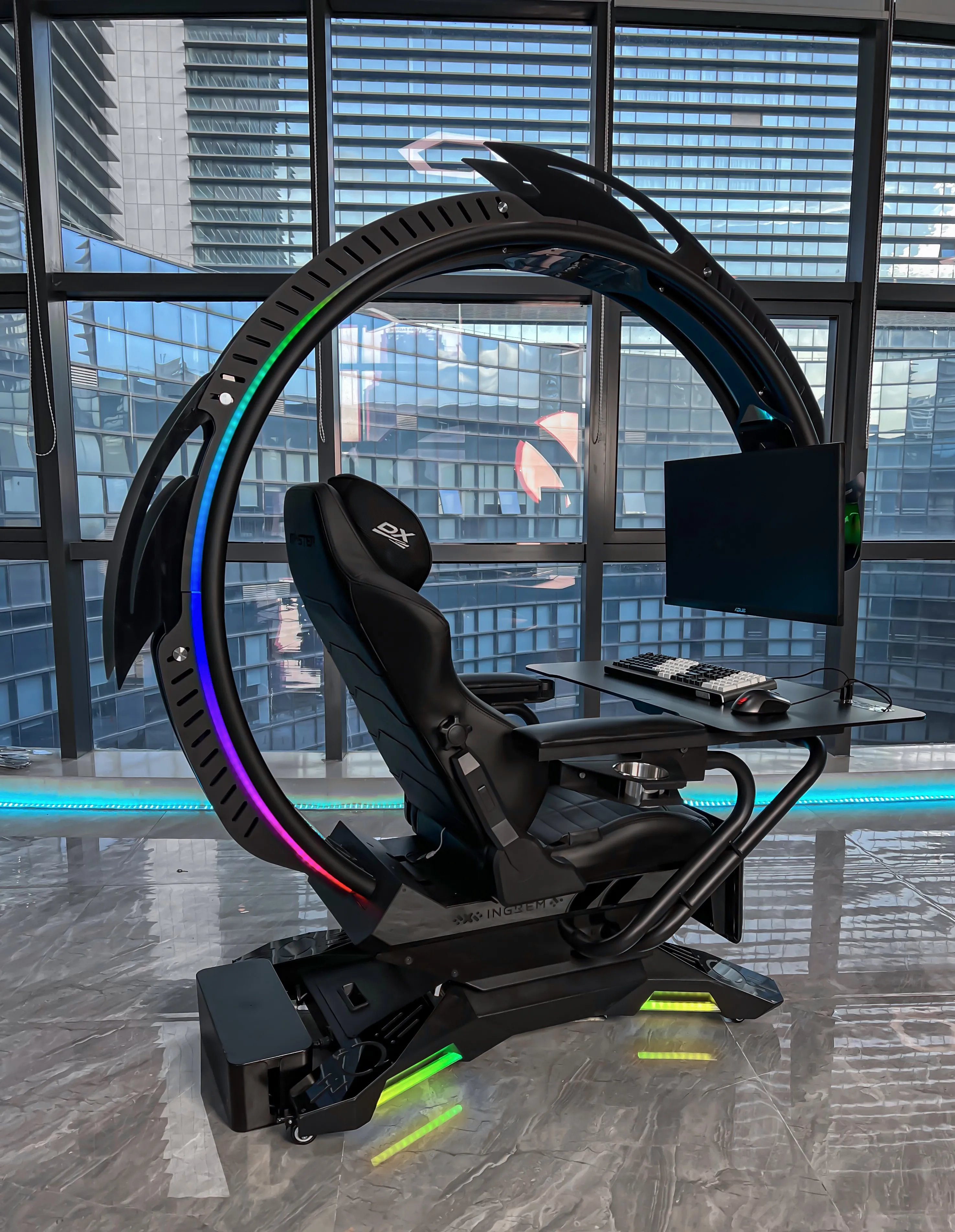 INGREM C4 Owlet Zero Gravity Recline Chair Cockpit Blue Tooth Speaker Lumbar Support Racing Seat Support 1 Monitor Chair Cockpit