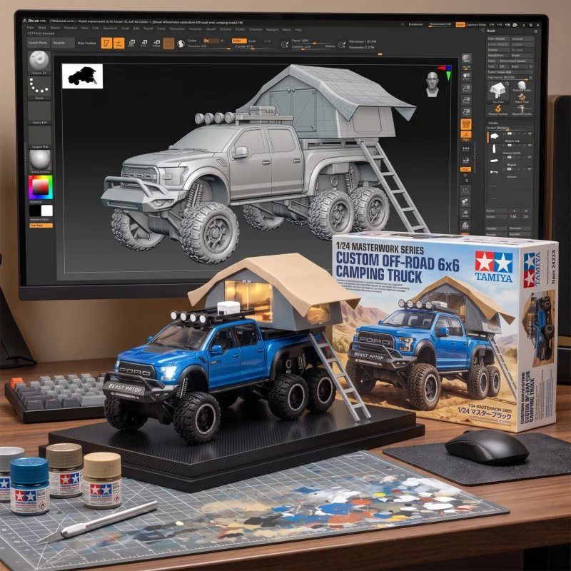 1:24 Raptor F150 Camping-Wohnmobil Offroad-Pickup-Truck Legierung Metall Druckguss-Modellauto mit Sound & Licht Serie Spielzeug Geschenke