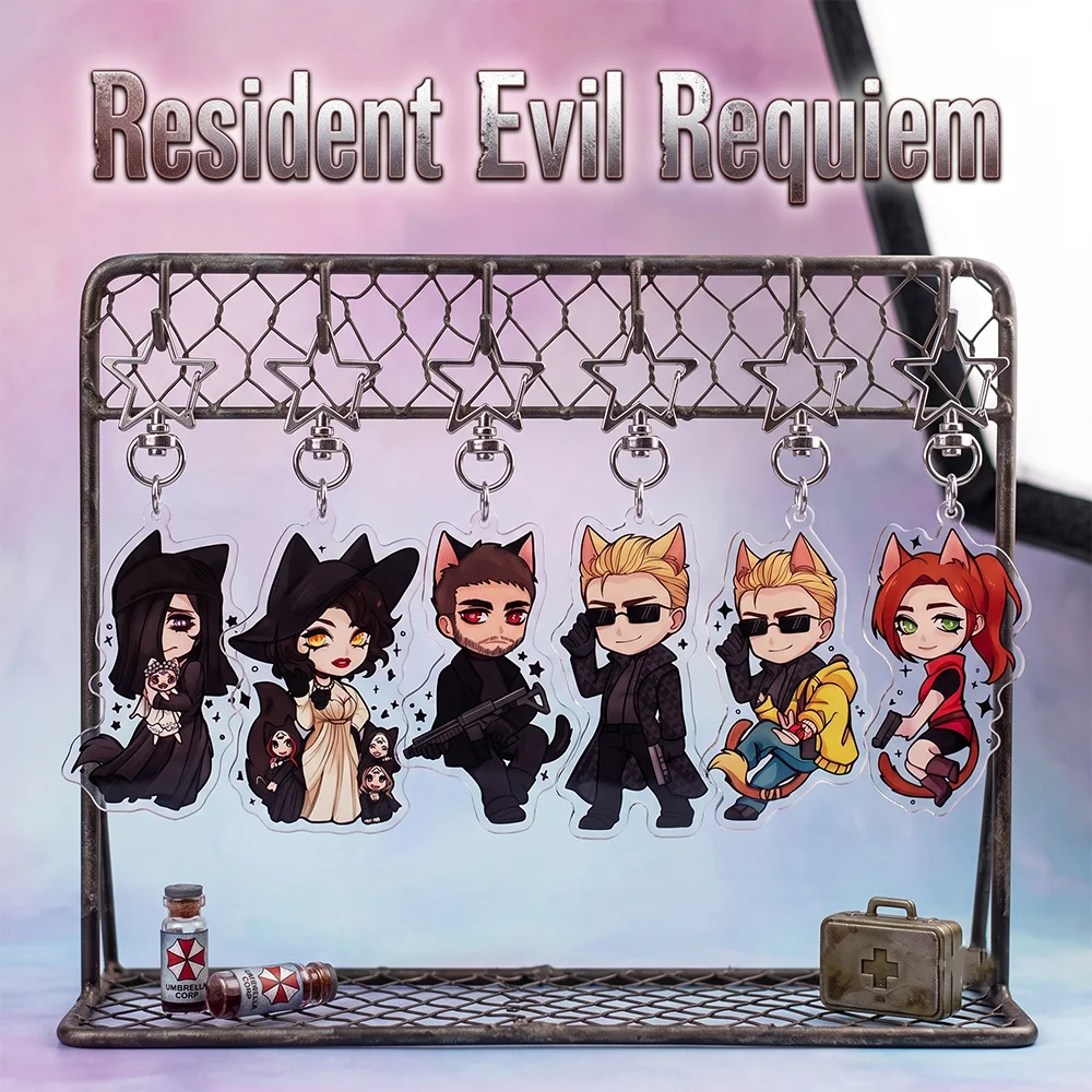 Resident Evil Character Leon Jill Chris Ada 6CM Acrylic Stand Cute Bag Charm Car Keychain Decorations Bag Body Kit Keyring Gifts