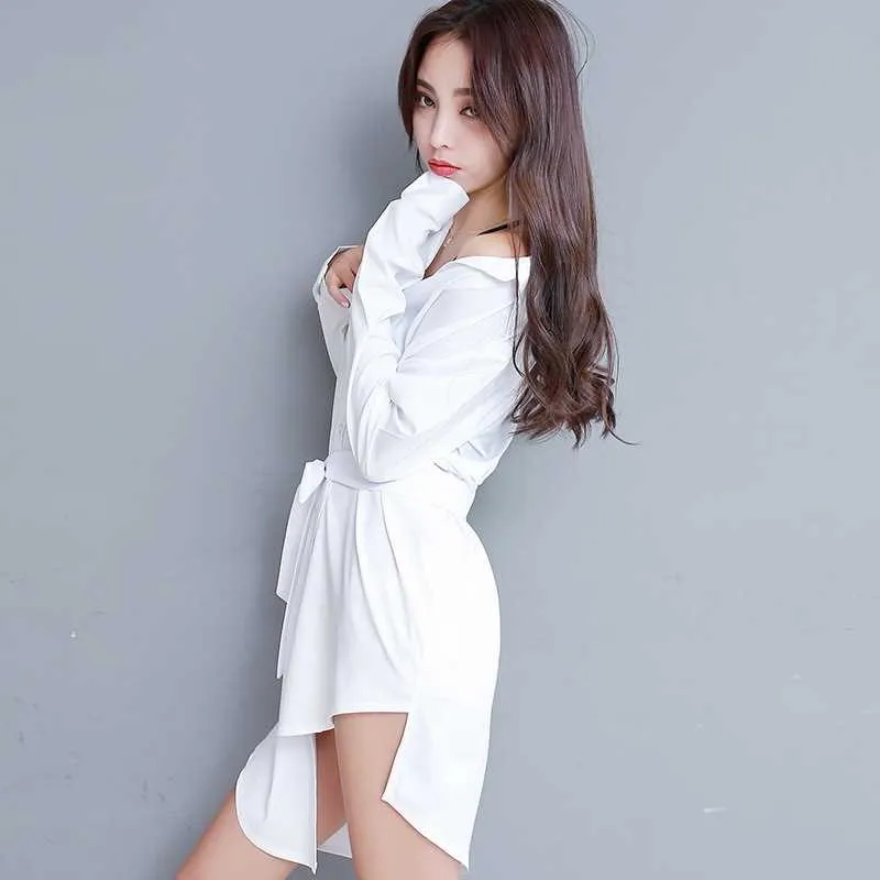 White Long irt Women's Loose Fit Polyester Fiber Casual Sle Traditional Han Fan BF Wind Faion Ladies Premium Clothing