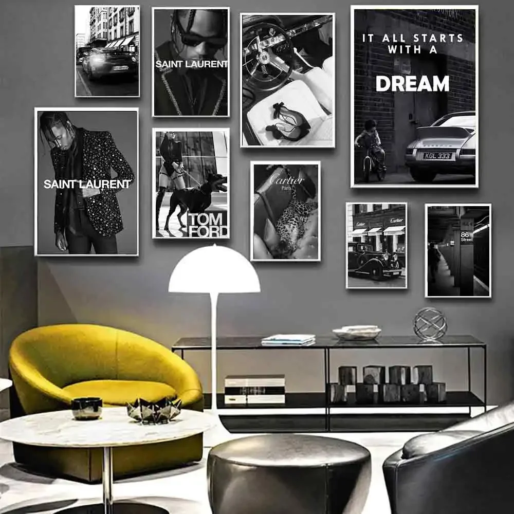 Nordic Simple Wall Art Black and White Fashion Stars and Dogs HD Canvas Poster Print for Home Bedroom Living Room Decoration