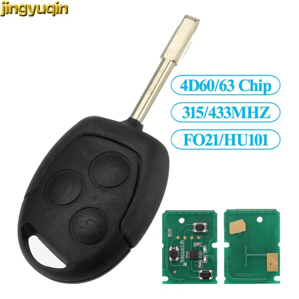 Jingyuqin Full Remote Car Key with 4D60/63 Chip 315/433MHZ Switch For Ford Focus 2 Fiesta Transit Mondeo MK3 3 Button FO21/HU101