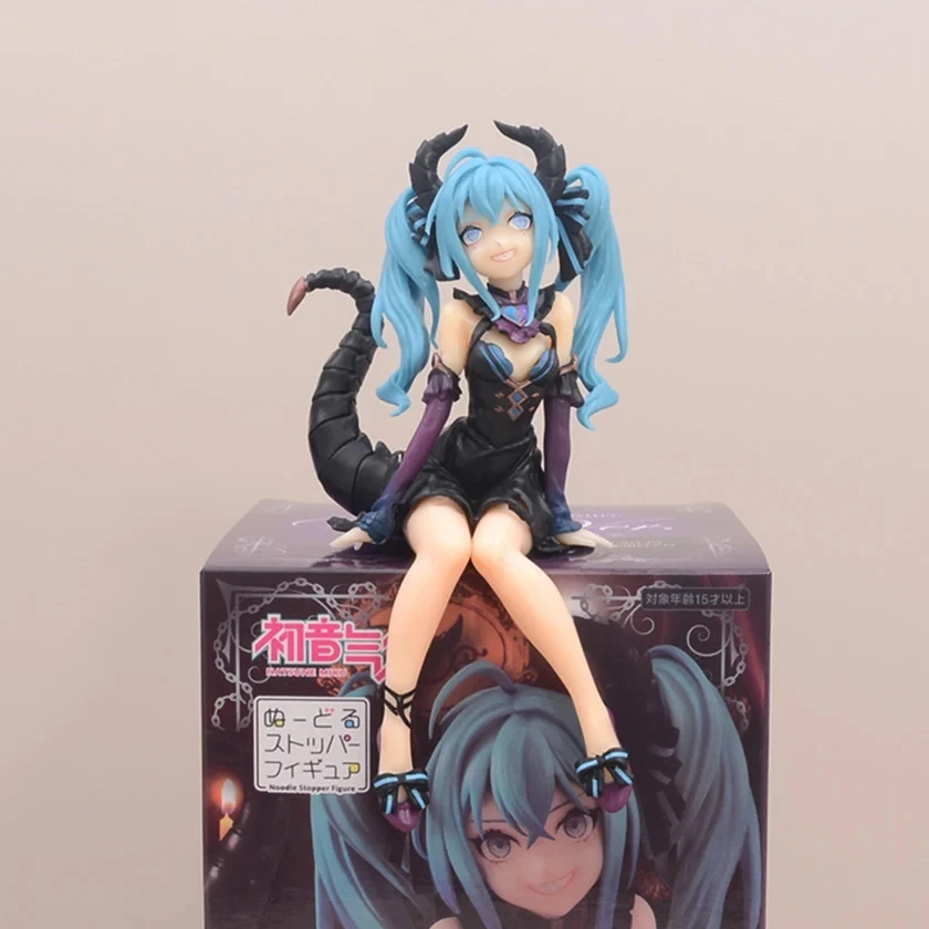 15cm bonito miku dragão empregada anime figura de ação menina pequeno diabo sentado macarrão rolha modelo brinquedos criança boneca pvc encaixotado