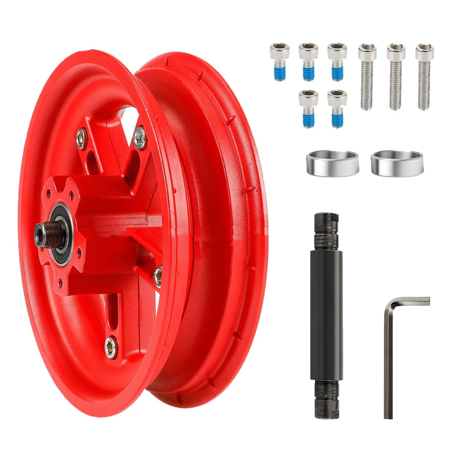 For M365/1S/MI 3/Lite 8.5Inch Electric Scooter Split Wheel Hub Aluminum Alloy Rear Wheel Rims Solid Tire Scooter,Red