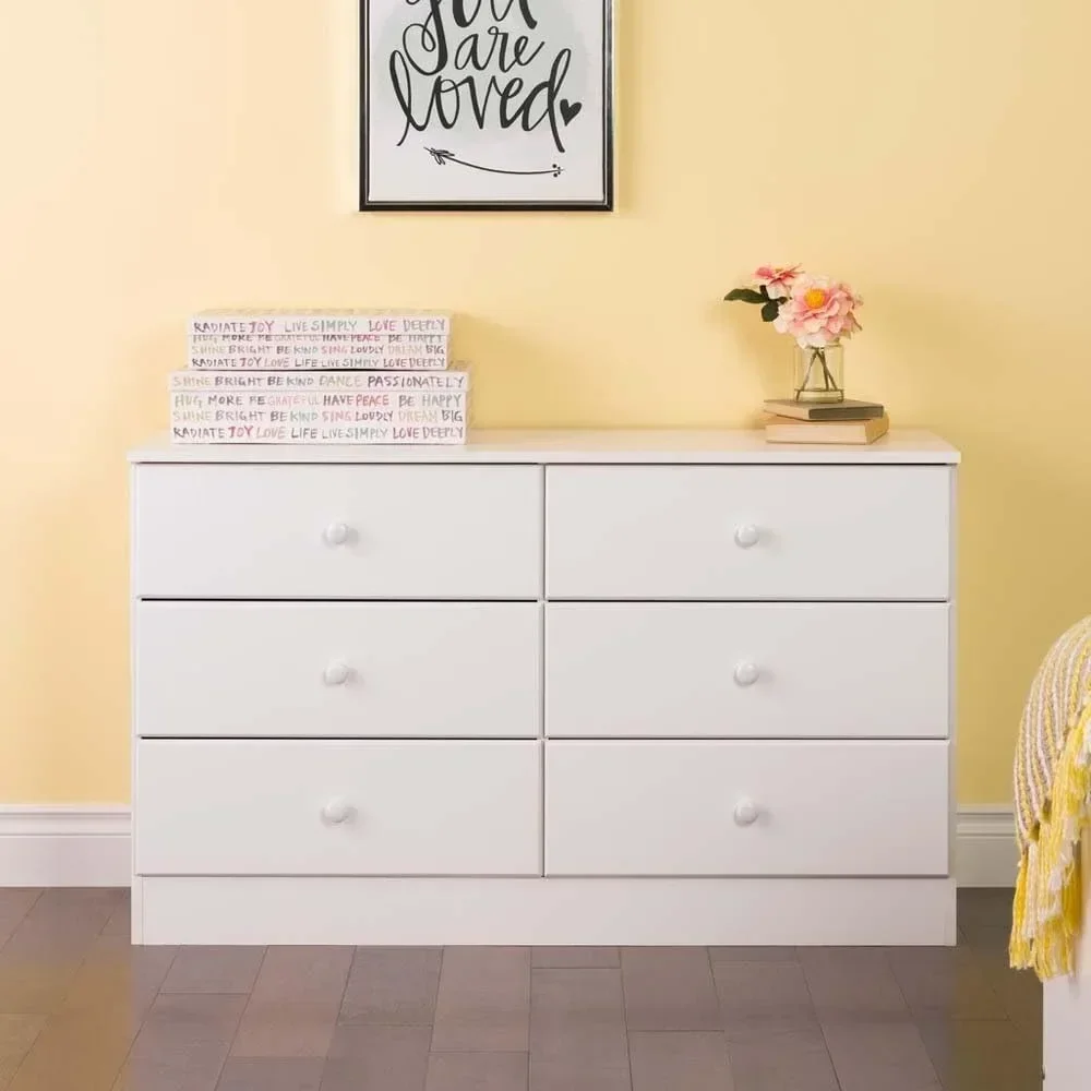 

6 Drawer Double Dresser For Bedroom Filing Cabinets for Living Room 16" D X 47.25" W X 28.25" H Shelf White Freight Free Mobile