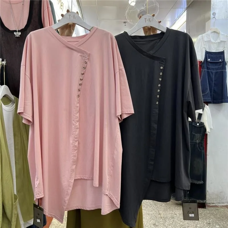 

Женская летняя футболка больших размеров, повседневная, свободного кроя, для беременных, винтажная, с коротким рукавом, V-образным вырезом, скрывающая живот, стройнящая, модная.