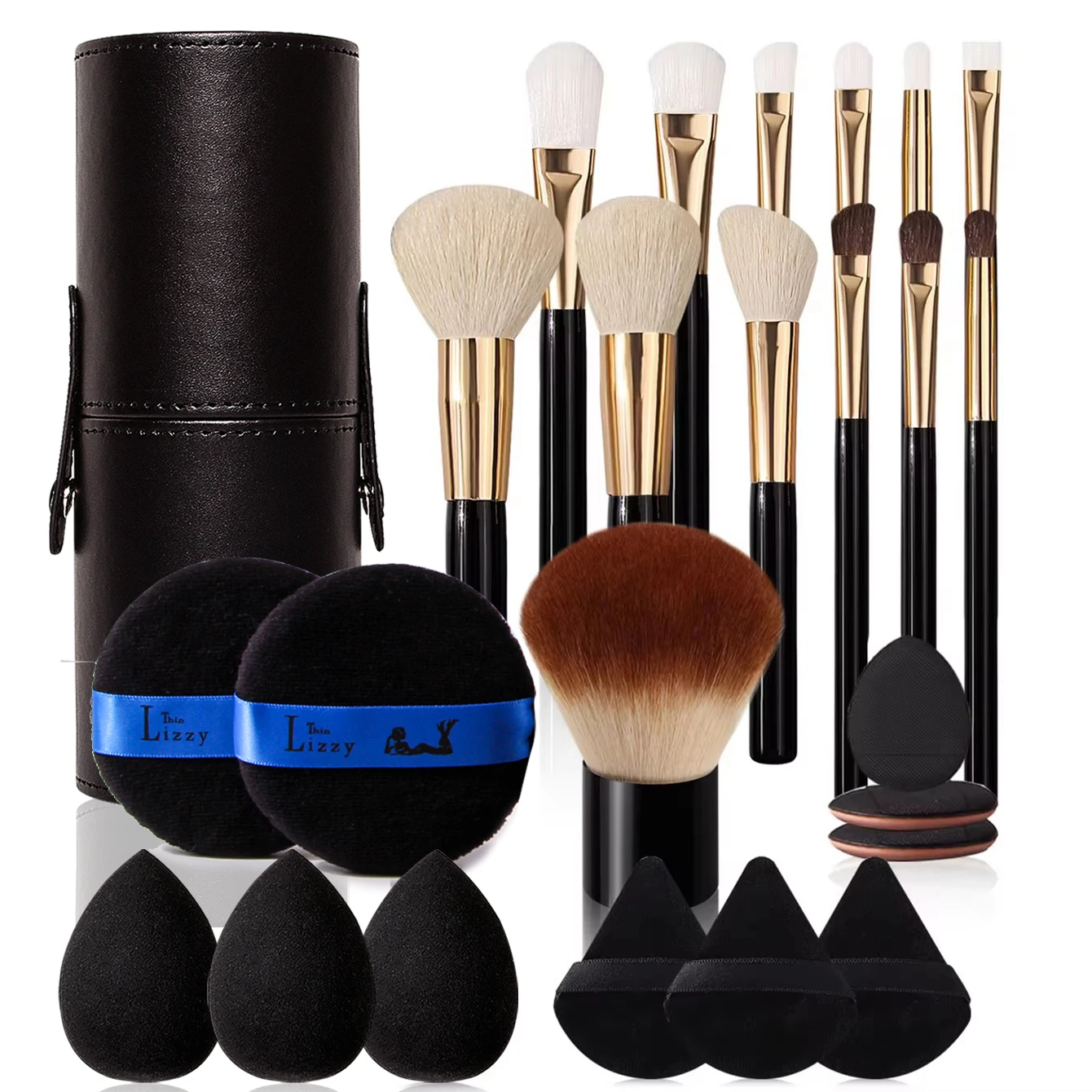25PCS High-End Beginner Makeup Brush Set 12 Makeup Brush Sets +11PCS Sponge Set +1PCS Mushroom Head Brush +1PCS Storage Bucket