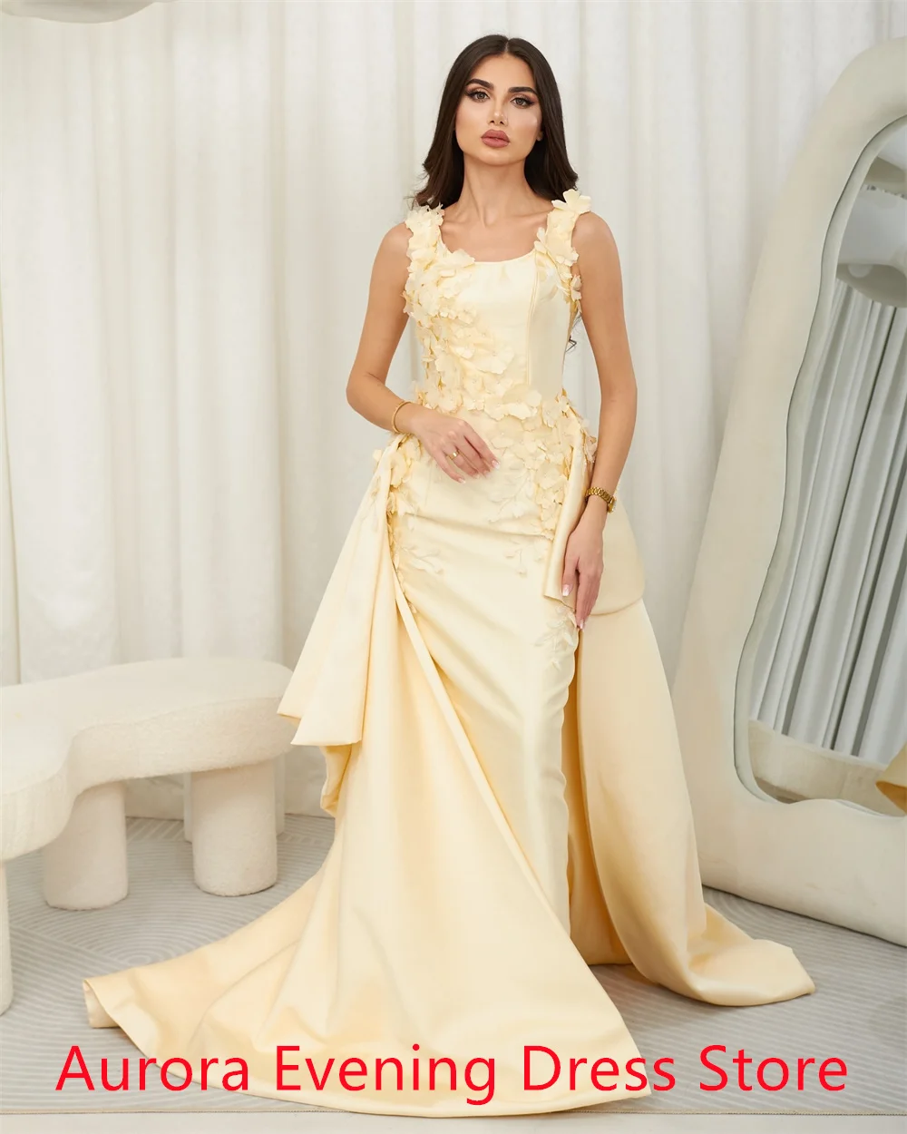 فستان رسمي أنيق مخصص لحفلات العودة للوطن من الجيرسيه النقي بياقة مربعة وأكمام قصيرة مزين بسحاب خلفي رداء السهرة