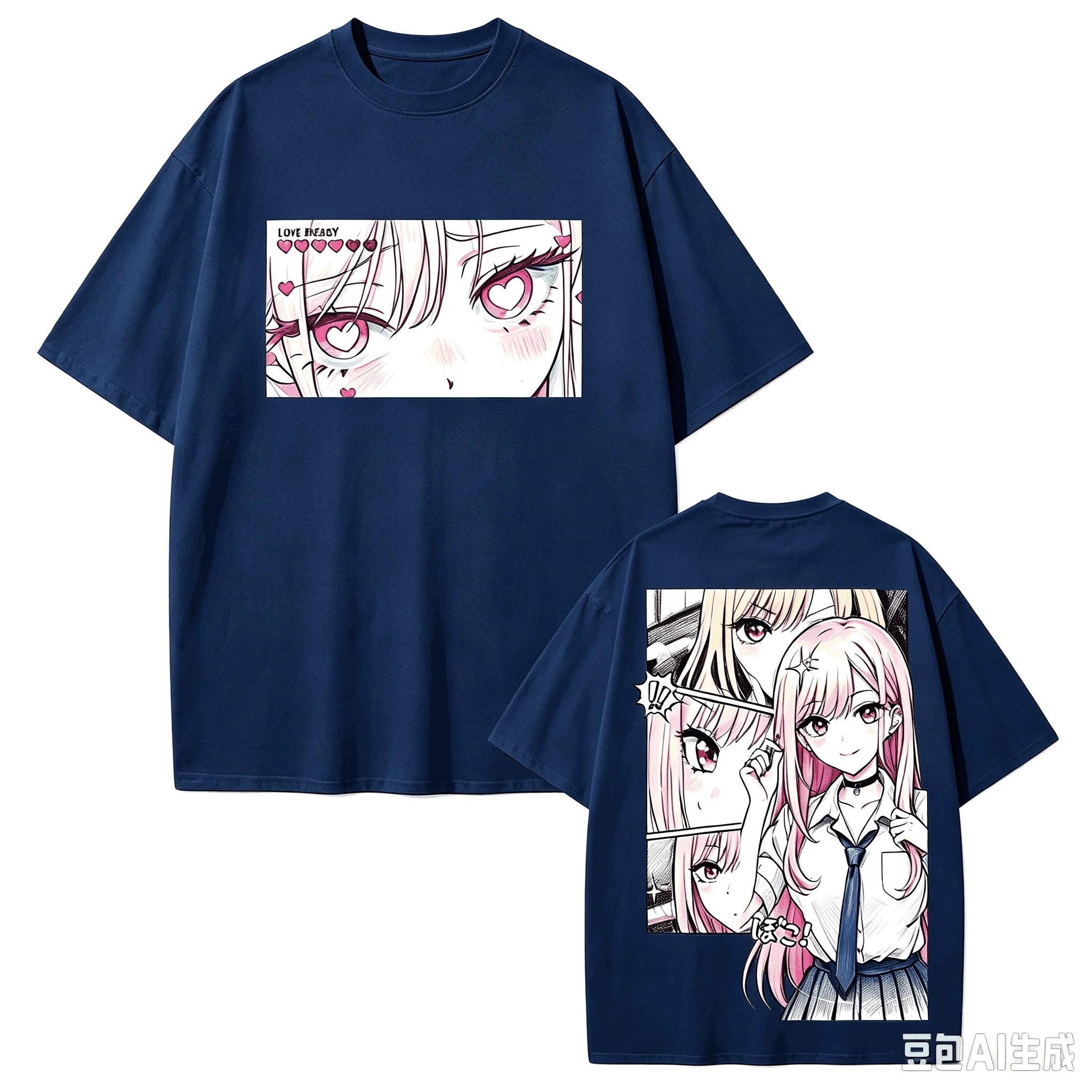 Hot Anime My Dress Up Darling Kitagawa Marin Kawaii T‑Shirt Y2K Unisex Front Eye Art Back Manga Comic Panel Print Casual T-shirt