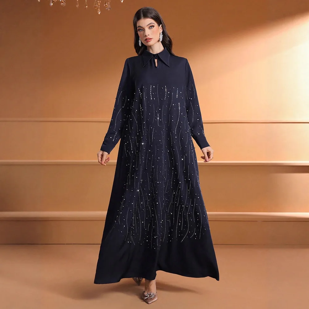

Ramadan Muslim Dress Women Fashion Loose Maxi Dresses Middle East Diamonds Abaya Dubai Kaftan Morocco Caftan Eid Islam Clothing