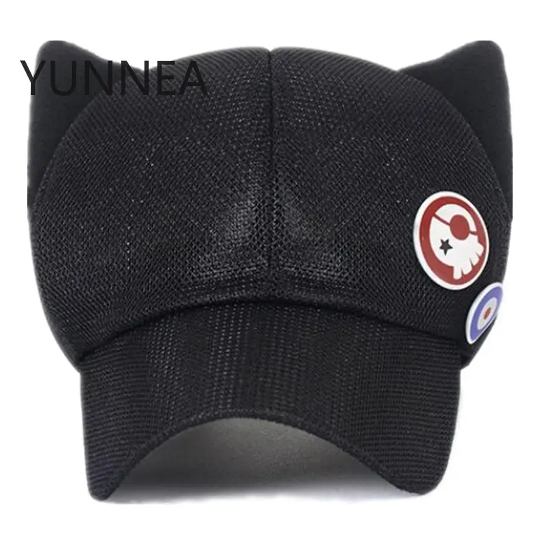 Anime Asuka Langley Soryu Cosplay Cute Cat Ears Cotton Hat Unsiex Adult Kids Baseball Mesh Cap Badge