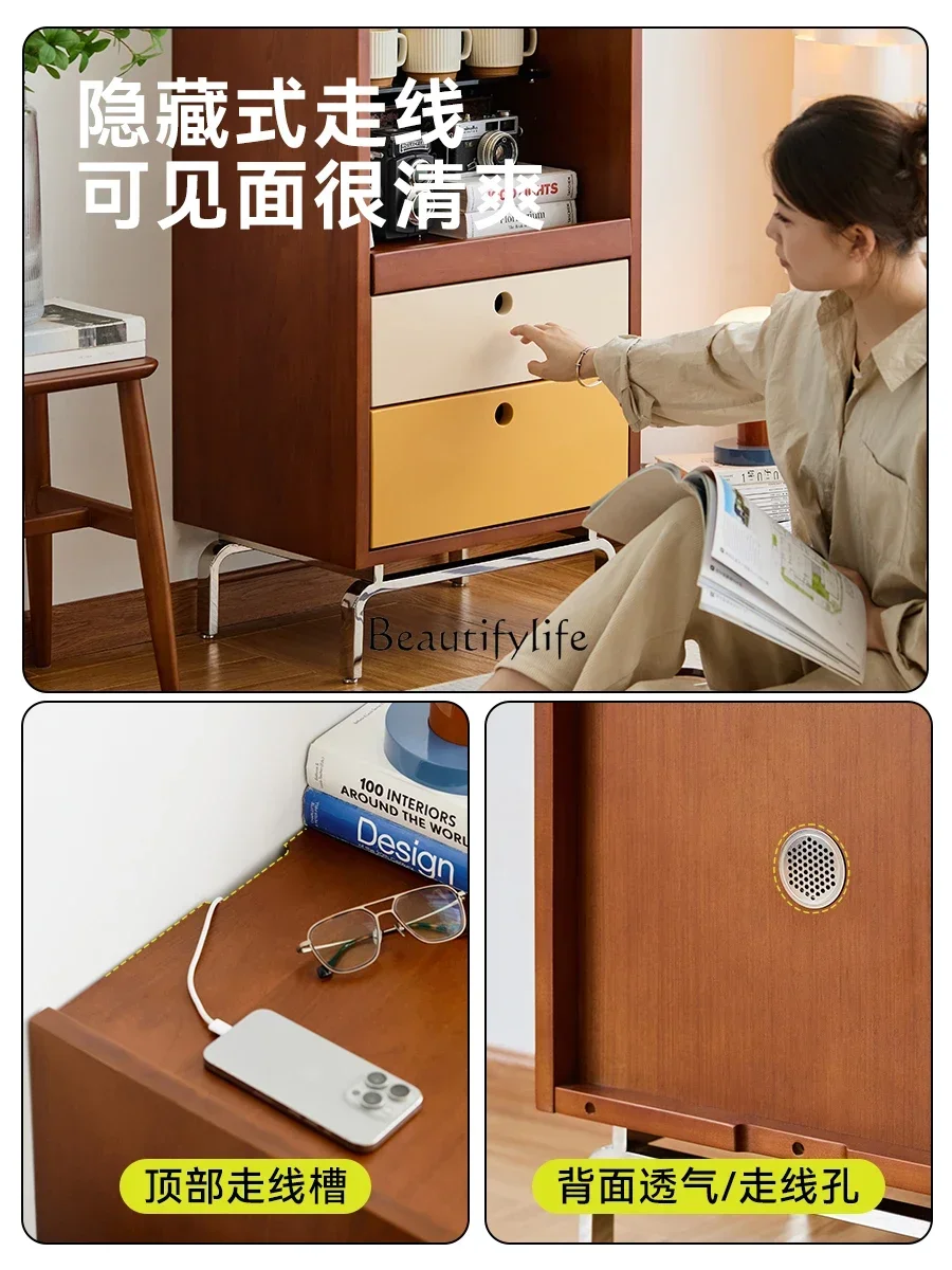yj58  Solid Wood Retro Color Block TV Wine Cabinet Wall-Mounted Storage Cabinet