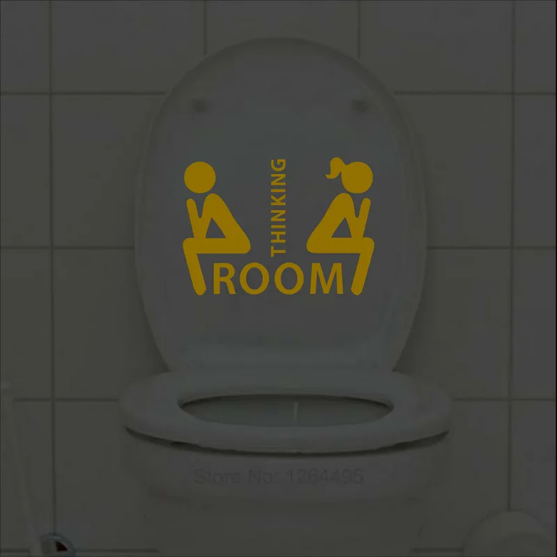 Funny Thinking Room Luminous Toilet Sticker Cartoon Glow in the Dark Bathroom Sticker Washroom WC Wall Decoration Sticker Decal