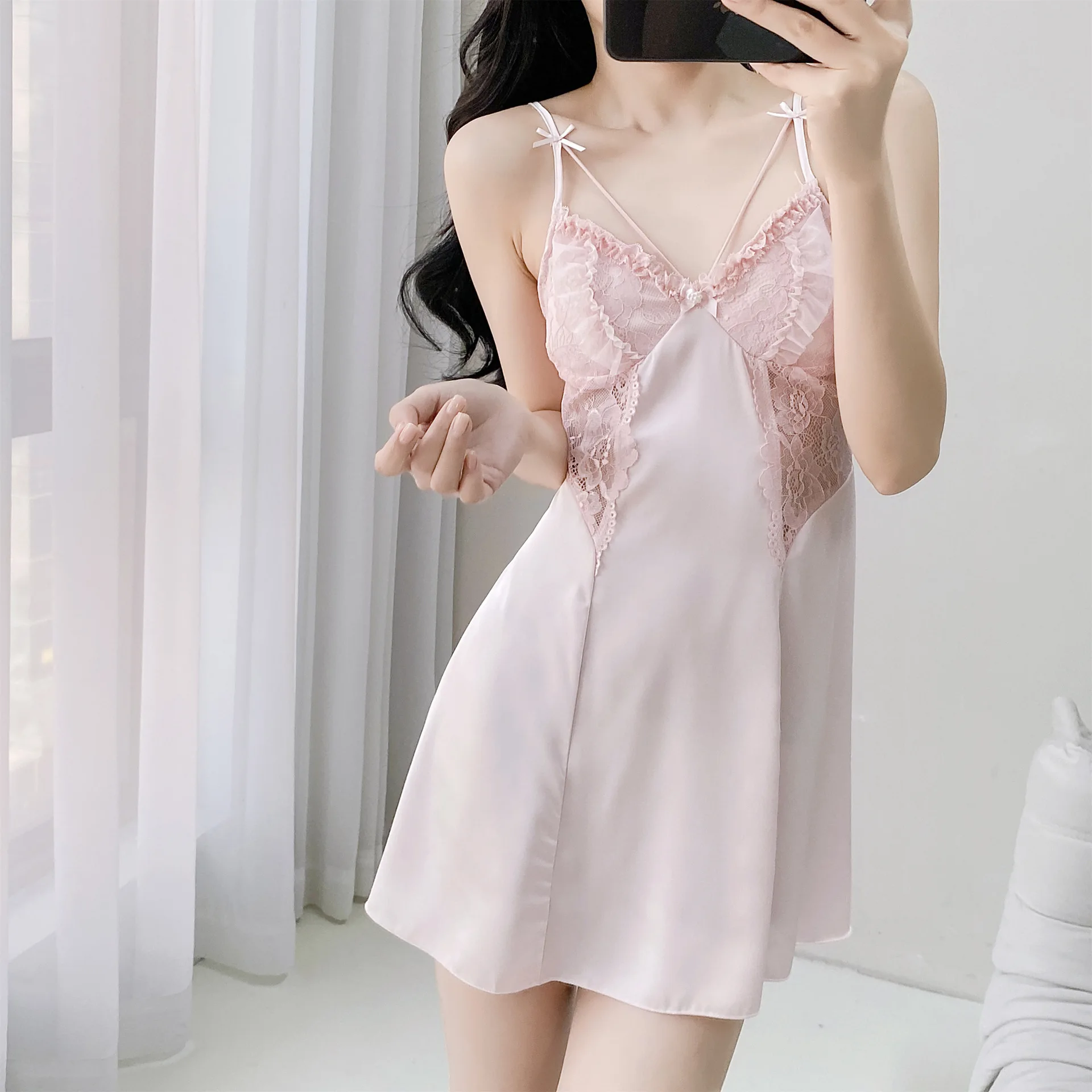 

Sexy Strap Nightgown Dress Women Summer Lingerie Sleepdress Rayon Chemise Sleepwear Nightdress Dressing Gown Loungewear