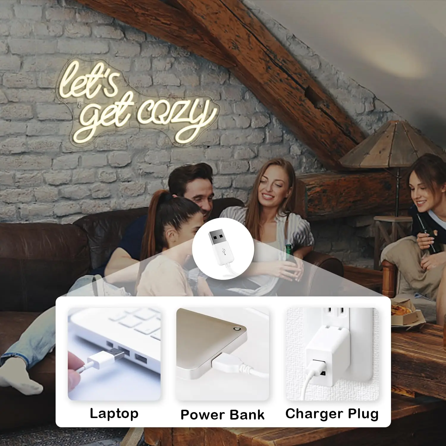 دعونا نحصل على علامة النيون المريحة USB ضوء النيون لتزيين الحائط علامة تضيء لغرفة المعيشة وغرفة النوم والشراب بار رجل الكهف حفلة عيد ميلاد #3