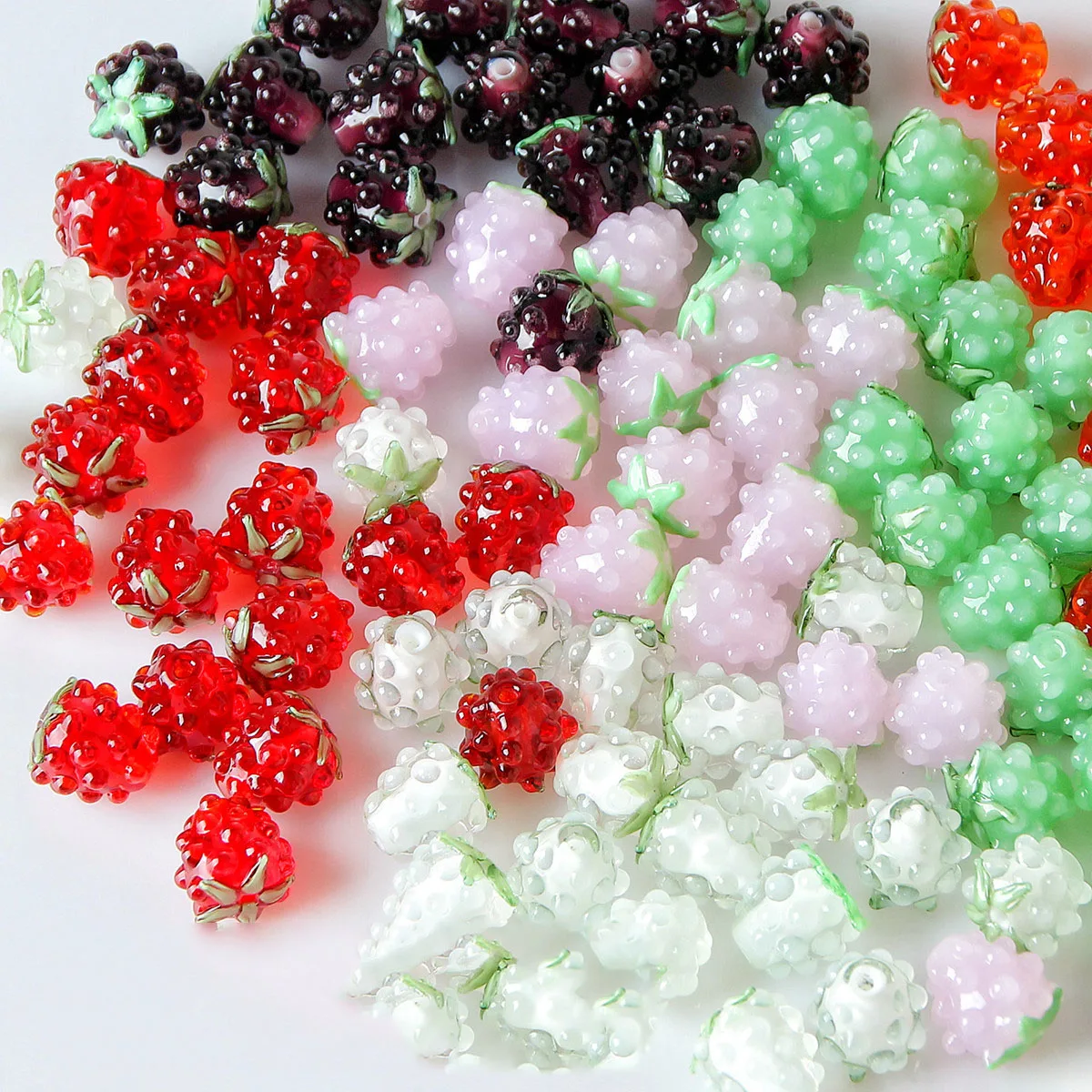 5Pcs Raspberry Glass Beads Exquisite Straight Hole Handmade DIY Earrings and Earrings Material Accessories