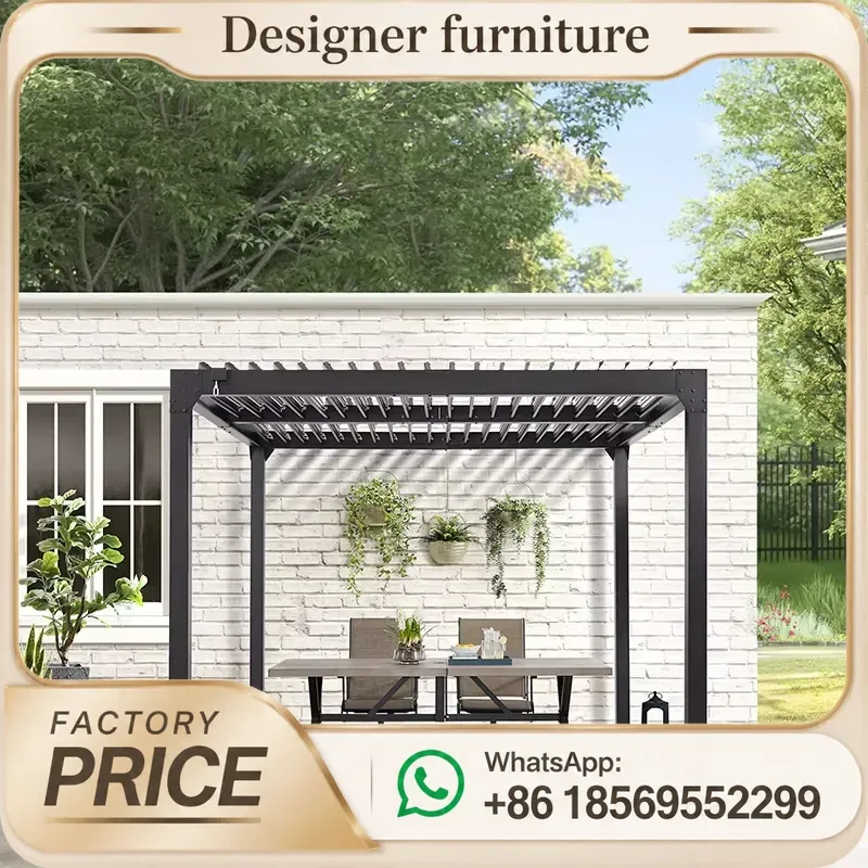 Bioclimatic Pergola Aluminum Electric Louvered Roof Freestanding Outdoor Garden Backyard Patio Adjustable Sunshade