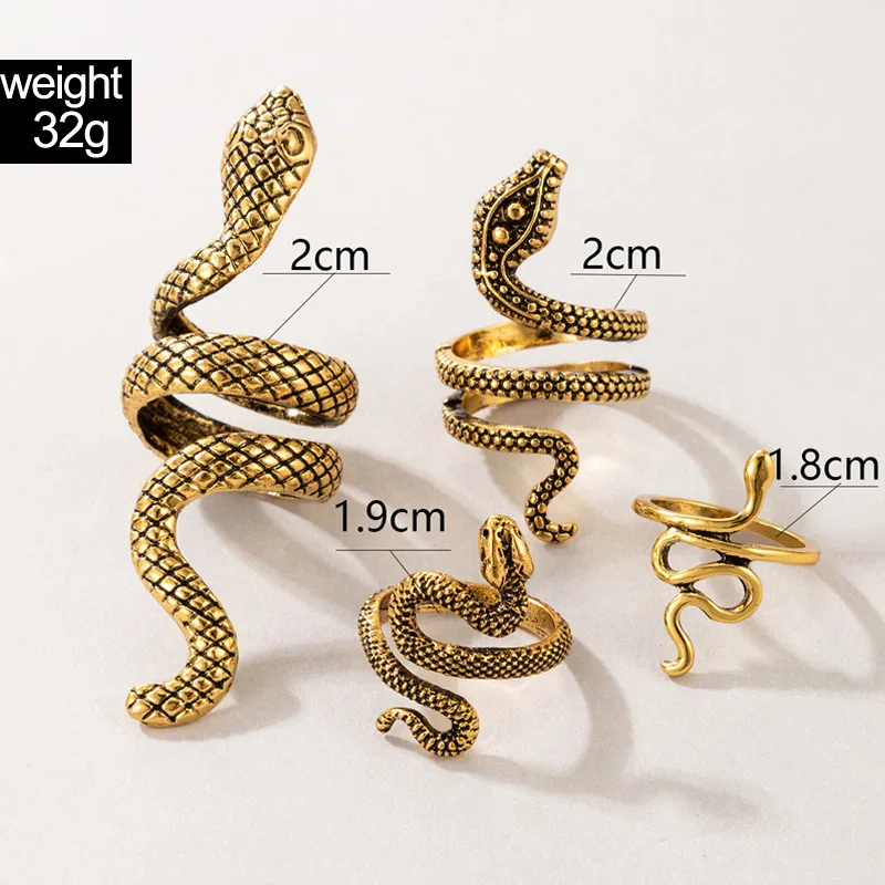 Punk Snake Shaped Knuckle Rings Set For Men Vintage Geometric Charm Finger Ring Male Retro Jewelry Accessories